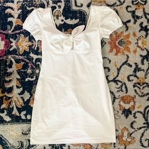 White Tie Front Summer Mini Dress Puff Sleeve